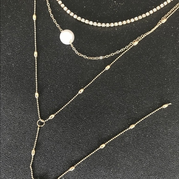 3 lather rhinestone pearl teardrop choker necklace - Picture 6 of 8